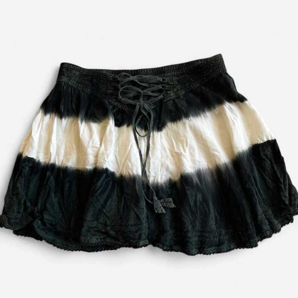 Black & White Tie Dye Corset Lace Up Mini Skirt Boho Fairy Grunge Y2K